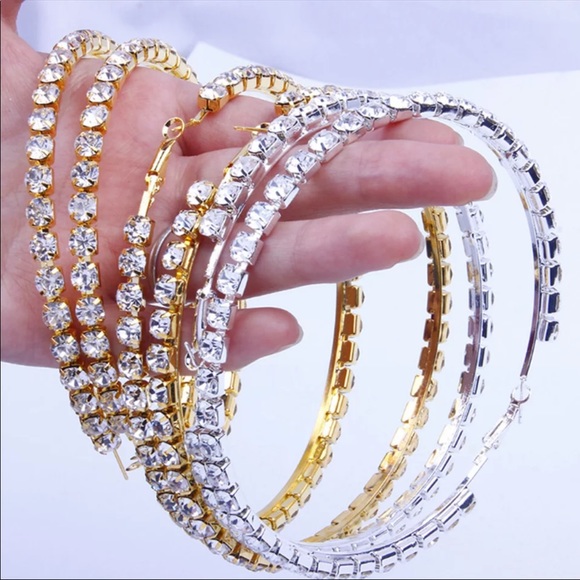 New silver huge hoop earrings - Picture 3 of 3